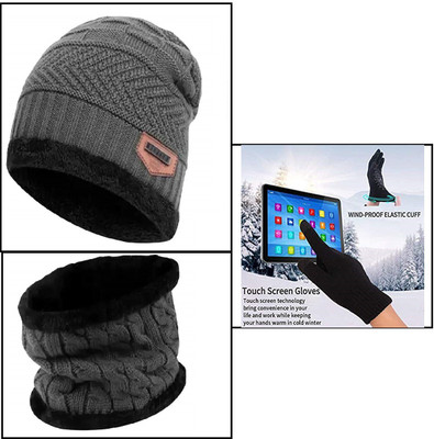 HUSB Solid Beanie Cap(Pack of 3)