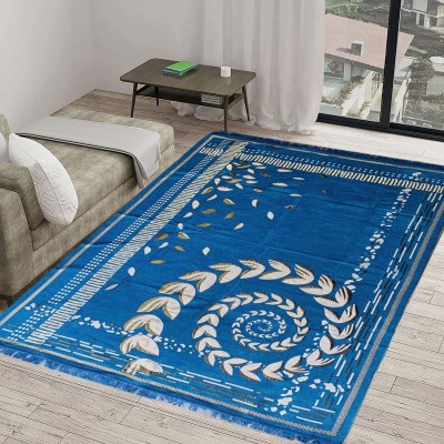 manvicreations Blue Velvet Carpet(7 ft,  X 5 ft, Rectangle)