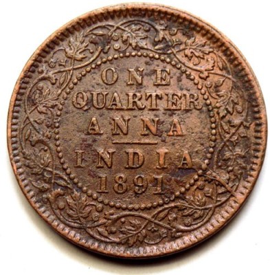 Hariom 1891 - VICTORIA EMPRESS 1 QUARTER ANNA BRITISH INDIA RARE COPPER COIN - WT. 6.4 GRAMS,DM. - 25 MM Ancient Coin Collection(1 Coins)