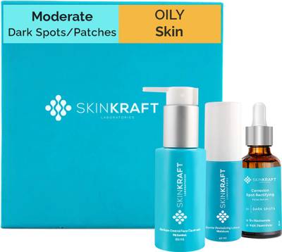Skinkraft Moderate Dark Spots - Dark Patches Skincare For Oily Skin - Skincare Kit - 3 Product Kit- Oily Skin Cleanser + Oily Skin Moisturizer + Moderate Dark Spots - Dark Patches Active Serum - Dermatologist Approved  (3 Items in the set)