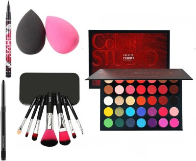 Bingeable Kajal Smudge Proof, Water Proof, Lasts Upto 22 Hours, 36H Black Waterproof Liquid Eyeliner Make Up Beauty Comestics Long-lasting Eye Liner Pencil Makeup Tools for eyeshadow, Makeup Brush Set Of 7 With Hello Kitty Print Storage Box (Black), Professional Beauty Blender Sponge for Makeup | Dr