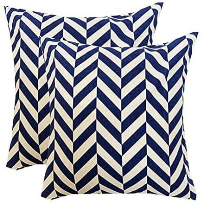 VIREO Striped Cushions & Pillows Cover(Pack of 2, 40 cm*40 cm, Blue)