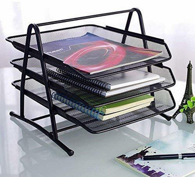 SCIVER 3 Compartments Metal Document Tray(Black)