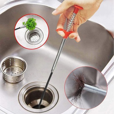 Skylight Sink Cleaning Pipe Drain Cleaner Hair Catcher Wire for Kitchen Drainer Spring Stick Strainer Cleaning Tool (1 Pcs) Crystal Drain Opener(40 g)