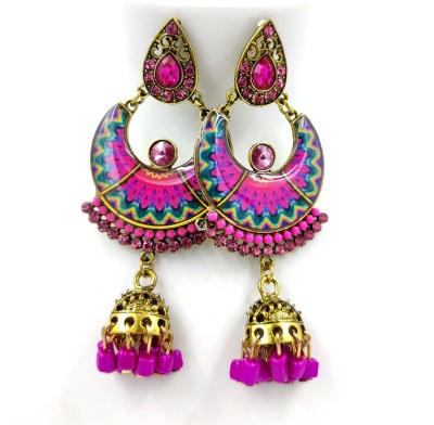 jewelery galaxy AFGHAN GOLDEN PINK JHUMKA Metal Chandbali Earring, Drops & Danglers, Jhumki Earring