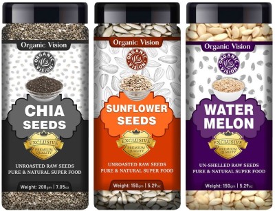Organic Vision Combo Pack of Raw Chia Seeds, Sunflower Seeds, Watermelon Seeds for weight loss, Healthy Heart and Boost Immunity seed for Eating Chia Seeds, Sunflower Seeds, Watermelon Seeds(500 g, Pack of 3)