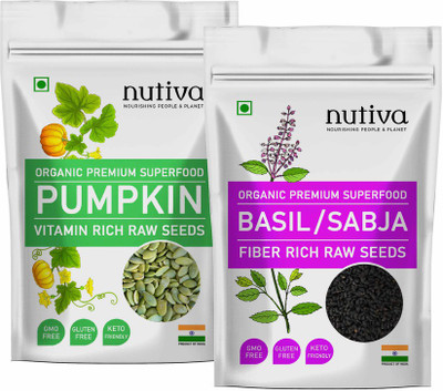 Nutiva Combo Pack of Pumpkin Seeds and Basil Seeds 50 Gram Each Pack (RAW) Seed(100 g)