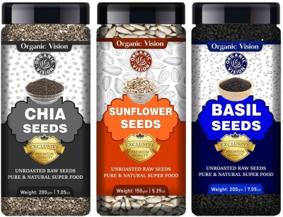 Organic Vision Combo Pack of Raw Chia Seeds, Sunflower Seeds, Basil Seeds for weight loss, Healthy Heart and Boost Immunity seed for Eating Chia Seeds, Sunflower Seeds, Basil Seeds(550 g, Pack of 3)