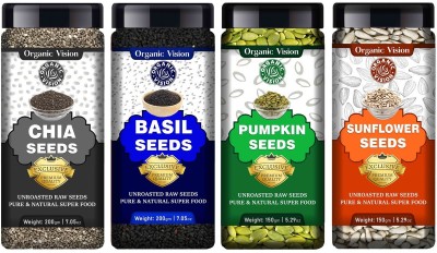 Organic Vision Combo Value Pack of Raw Chia Seeds, Basil Seeds, Pumpkin Seeds, Sunflower Seeds With Essentail Nutritions and Minerals Super Food Chia Seeds, Basil Seeds, Pumpkin Seeds, Sunflower Seeds(700 g, Pack of 4)