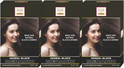 Khadi Mauri Herbal Black Henna Mehendi - Nourishes Scalp & Provides Black Hair - Pack of 3 Combo - 300 g(300 g)