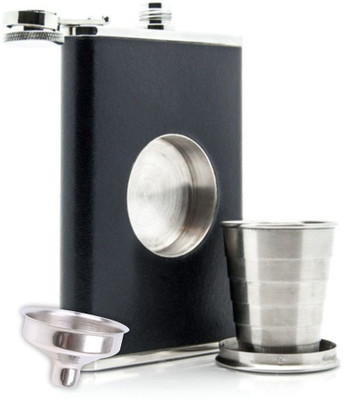 Protos India.Net Stainless Steel, Leather Hip Flask(236 ml)