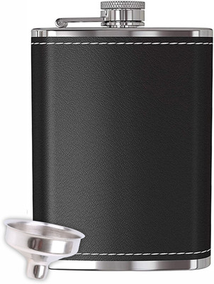 Protos India.Net Hip Flask Black Leatherette with Funnel Stainless Steel Hip Flask(236 ml)