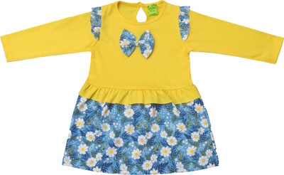 Clothe Funn Baby Girls Midi/Knee Length Casual Dress(Yellow, Full Sleeve)