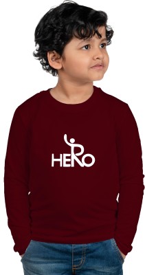 CHOMBOOKA Boys Typography Cotton Blend T Shirt(Maroon, Pack of 1)