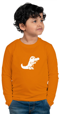 CHOMBOOKA Boys & Girls Printed Cotton Blend Regular T Shirt(Yellow, Pack of 1)