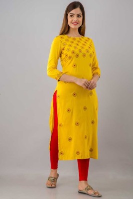 Mehsoos Women Printed Straight Kurta(Yellow)