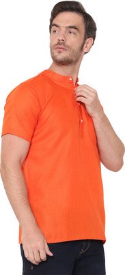 Latest Chikan Men Solid Straight Kurta(Orange)