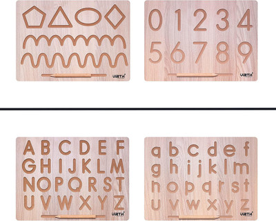Virth Wooden Learning Educational Alphabets, Numbers & Pattern Board with Dummy Pencil(Brown)