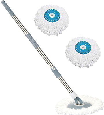 V-MOP Premium Classic Grey Rod Mop Stick- India's Biggest Rod Set With 2 Microfiber Refills -Easy to fit for All Bucket Mops (( 6 Months Warranty on Rod Set )) String Mop(Multicolor)