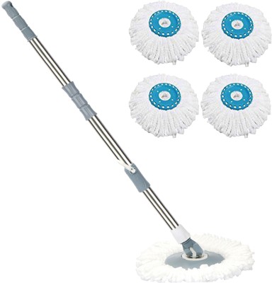 V-MOP Premium Classic Grey Rod Mop Stick- India's Biggest Rod Set With 4 Microfiber Refills -Easy to fit for All Bucket Mops (( 6 Months Warranty on Rod Set )) String Mop(Multicolor)