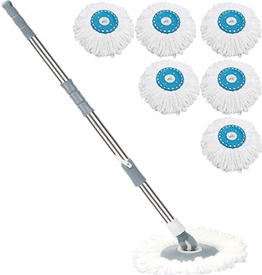 V-MOP Premium Classic Grey Rod Mop Stick- India's Best Rod Set With 6 Microfiber Refills -Easy to fit for All Bucket Mops - (( 6 Months Warranty on Rod Set )) String Mop(Multicolor)