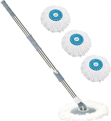 V-MOP Premium Classic Grey Mop Stick- Indian Biggest Mop Rod Set With 3 Microfiber Refill, Easy to fit for All Bucket Mops String Mop(Blue, White)