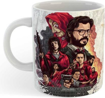 ZORI Premium Quality Glossy Money Heist All Character Printed Glossy Finished , 1 Piece, White , 330ml Ceramic Coffee Mug(330 ml)