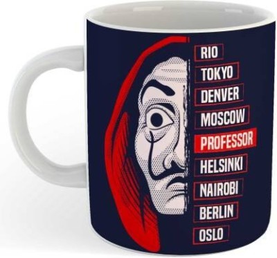 ZORI Premium Quality Money Heist Dully Mask Printed Glossy Finished , 1 Piece, White , 330ml Ceramic Coffee Mug(330 ml)