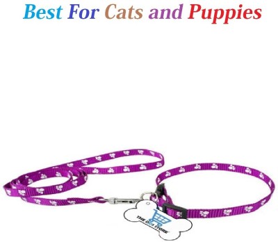 THE DDS STORE Cute Paw Print Pet Dog Collar and Leash Set Nylon Walking Lead Small Puppy & Cat 10MM Collar Set for Puppies and Cats PURPLE Dog & Cat Collar & Leash(Small, PURPLE)