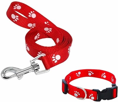 Prateek Kitchenware Paw Print Dog Nylon Leash Collar Set for Small & Adult Breed Dog Leash Collar Dog & Cat Collar & Leash(Small, Multi)
