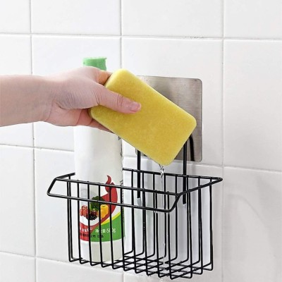 justone choice sink Caddy Organizer Metal Iron Sponge Holder Rack Drain Rack Basket for Kitchen Brush Soap Dish-Washing Liquid, Towel Rack, Shampoo, Cosmetic Bottle Stand Iron Wall Shelf Iron Wall Shelf(Number of Shelves - 1, Black)