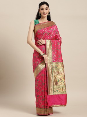 PANZORA Woven Banarasi Pure Silk Saree(Pink)