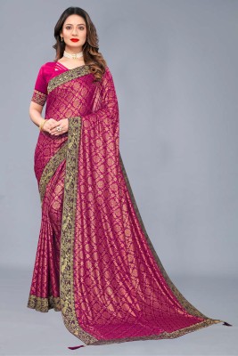 QENY Printed Banarasi Lycra Blend Saree(Pack of 2, Red, Pink)