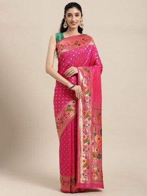 PANZORA Woven Banarasi Pure Silk Saree(Pink)