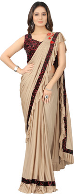 Dream Clouds Embellished Bollywood Lycra Blend Saree(Cream)