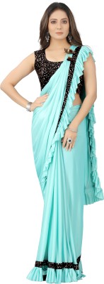 VRAJTEX FAB Embellished Bollywood Lycra Blend Saree(Blue)