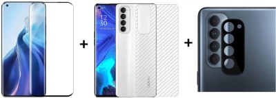 RAGRO Front and Back Tempered Glass for Curved Edge To Edge Tempered Glass And Back Carbon Fiber Skin And Camera Tempered Glass (3 in 1) Combo For Oppo Reno 4 Pro(Pack of 1)