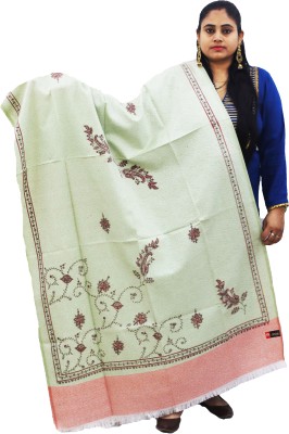 KAVIM Wool Embroidered Women Shawl(Light Green)