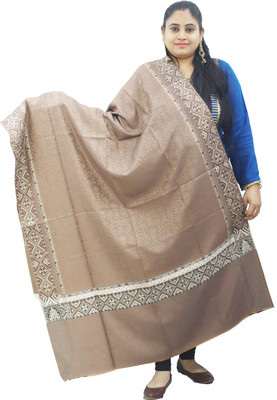 KAVIM Polyester Wool Blend Self Design Women Shawl(Grey)