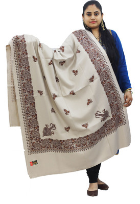 KAVIM Polyester Wool Blend Floral Print Women Shawl(Grey)