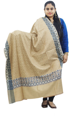 KAVIM Polyester Wool Blend Self Design Women Shawl(Beige)