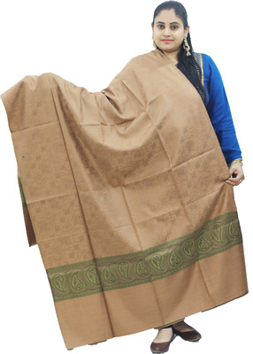 KAVIM Polyester Wool Blend Self Design Women Shawl(Beige)