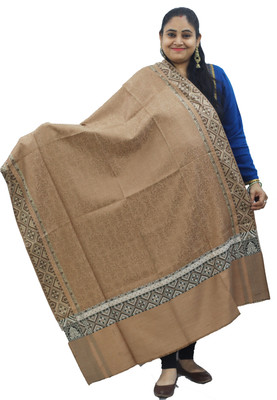 KAVIM Polyester Wool Blend Self Design Women Shawl(Beige)