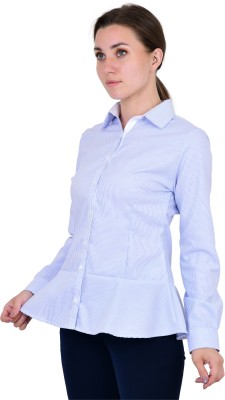 Bleu Velvet Women Striped Casual Blue Shirt
