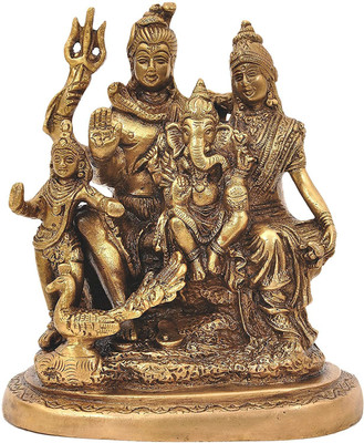 Idolsplace Murti Shiv Family Parivar Idol Statue for Home Décor Mandir 800gms Decorative Showpiece  -  12 cm(Brass, Gold)