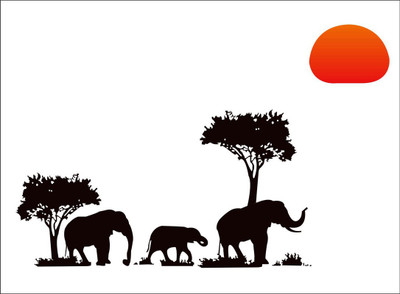 Vijaya enterprises 72 cm Decorative elephant family with sunset Wall Sticker size (91x59 cm) Self Adhesive Sticker(Pack of 1)