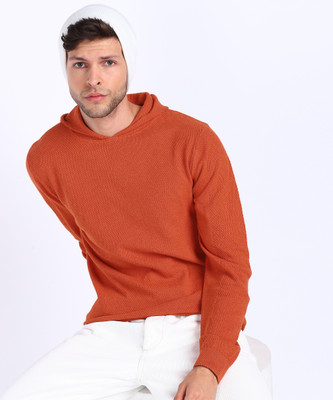 EASIES BY KILLER Self Design Hooded Neck Casual Men Orange Sweater