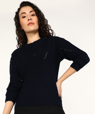 KILLER Self Design Crew Neck Casual Women Blue Sweater