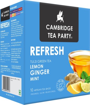 Cambridge Tea Party Refresh 30 Tea Bags, Lemon Ginger Mint Tulsi Green Tea (immunity booster with natural vitamins, cleanse, detox, cold relief, weight loss, slim, skin glow) Green Tea Box(3 x 25 g)