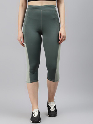 BLINKIN Color Block Women Dark Green Tights
